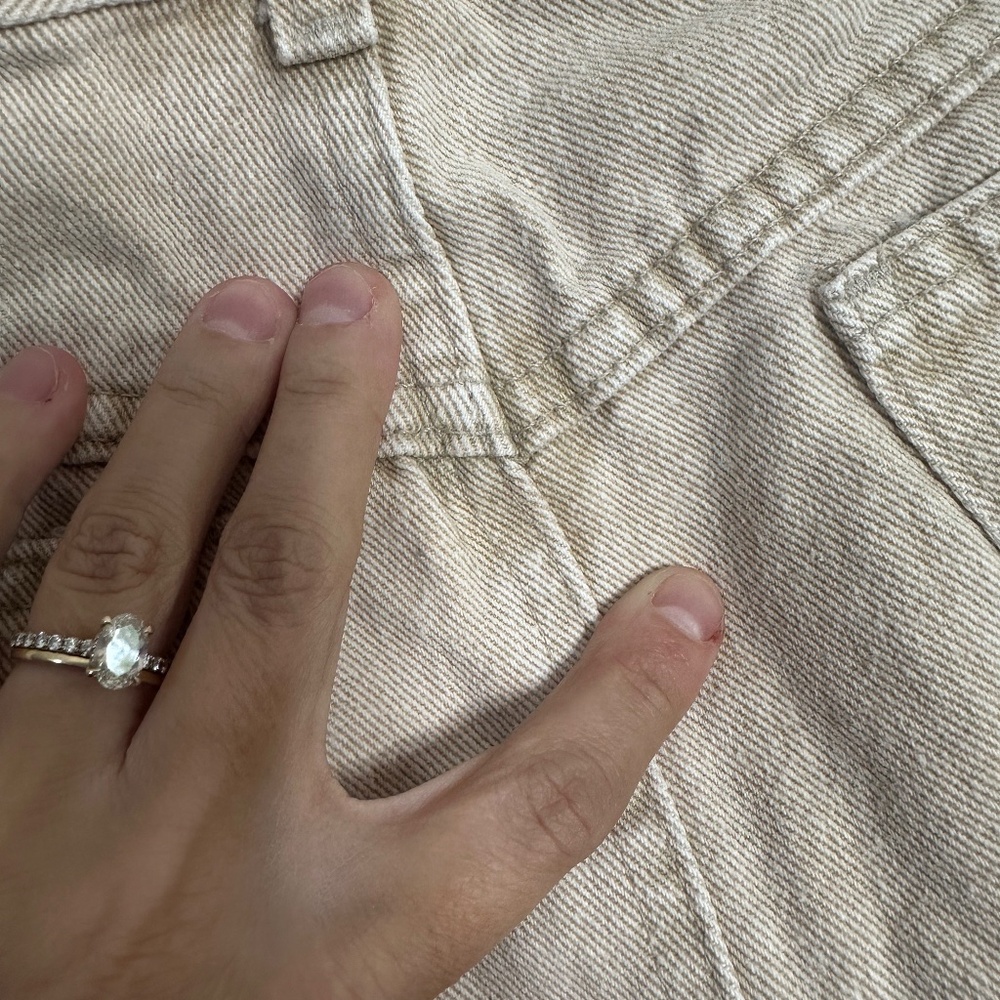 Vintage 80's 90's Khaki Neutral Retro Boho Raw Hem Denim Skirt Sz XS - Picture 5 of 7